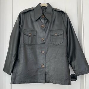 Genuine leather shirt jacket shacket in black